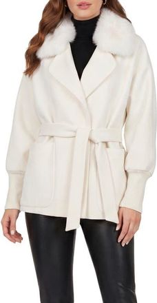 Gorski Fabric Jacket with Detachable Genuine Shearling Collar, Belt in Ivory at Nordstrom, Size X-Small
