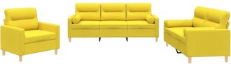 vidaXL Juego De Sof&aacute;s Con Cojines 3 Piezas Tela Amarillo Claro Vidaxl