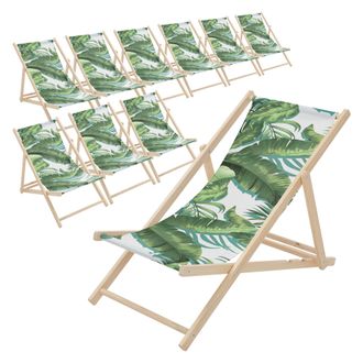 ECD Germany Ecd Germany 10x Sillas De Playa De Madera Con Dise&ntilde;o Tropical Verde-blanca Tumbona Plegable Con Respaldo Ajustable En 3 Posiciones De Reclinaci&oacute;n Asie