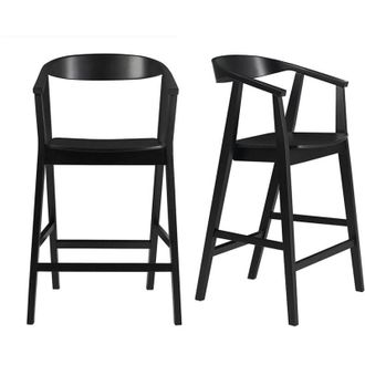 Miliboo Sgabelli da bar scandinavi in legno nero (set di 2) BAHIA