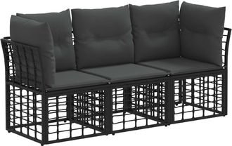 vidaXL Conjunto De Sof&aacute;s De Exterior Negro Poli&eacute;ster Vidaxl