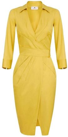 Elisabetta Franchi Stretch katoenen jurk - Dames - Wikkelkleedje - Geel - S - Katoen - Kleedjes