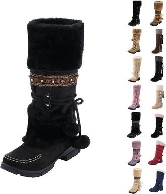 Generic Ankle Boots for Women Snow Boots Women Uk Warm Waterproof Windproof Walking Fit Boot Anti Grips Slip Fur-Lined Shoe High Built Fluffy Wide Thermal Fit