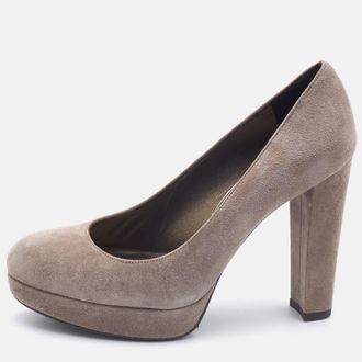 Stuart Weitzman Grey Suede Block Heel Pumps