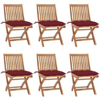vidaXL Sillas De Jard&iacute;n Plegables 6 Uds Madera Maciza Teca Con Cojines Vidaxl