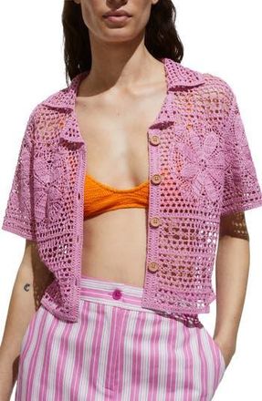 Mango Nusa Crochet Stitch Short Sleeve Cardigan in Purple at Nordstrom Rack, Size Large