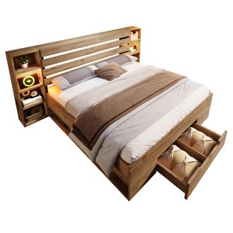 STILVORA Letto Contenitore 180 X 200 Cm In Legno E Metallo, Letto Matrimoniale Con 2 Cassetti, Led Regolabile, Porte Usb E Type-c, Senza Materasso, Rovere