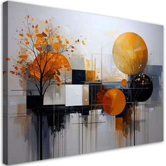 Feeby Cuadro Sobre Lienzo, Abstracci&oacute;n Geom&eacute;trica Naranja De Plantas, 100x70