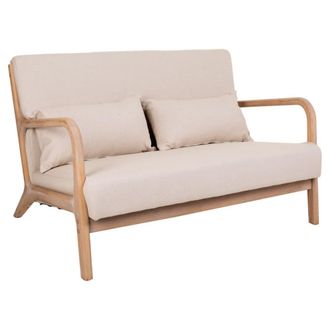 Wanderlust Deco Sof&aacute; de madera tapizado color crema 122x85x74