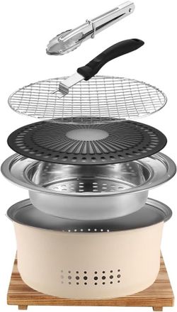 OEM Barbacoa De Carb&oacute;n De Acero Inoxidable, Parrilla Port&aacute;til, 26,7 Cm (10,5 Pulgadas) Con Revestimiento Antiadherente, Redonda, Para Barbacoa O Fondue, H