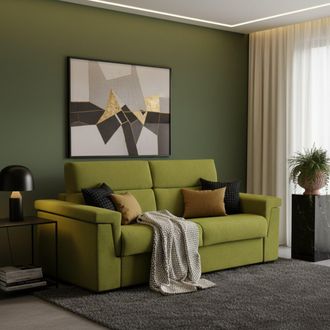 Dmora Sof&aacute; Cama 3 Plazas Benedetto, Desenfundable, Con Almacenaje Made In Italy, Lavable, 225x95 Cm Verde