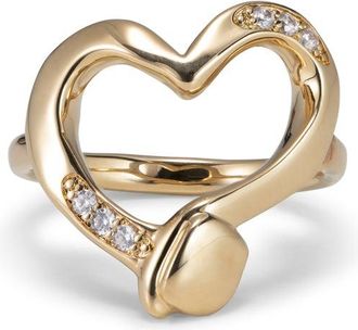 UNOde50 Gold Plated Metal Alloy Heart Ring With 7 White Topaz Set In A Gold Plated Alloy
