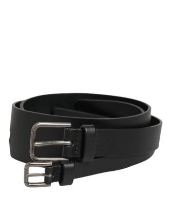 Dolce & Gabbana Mens Double Buckle Leather Belt - Black - One Size