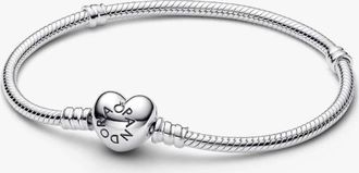 Pandora Moments Sterling Silver Heart & Snake Chain Bracelet, Size 17