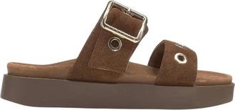 INUIKII Tilda Buckle Pantoletten - Dames - Sandalen - Bruin - 40 EU - Leer - Schoenen