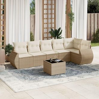 vidaXL Vidaxl - Set Sof&aacute;s De Jard&iacute;n 7 Piezas Y Cojines Rat&aacute;n Sint&eacute;tico Beige
