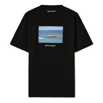 Palm Angels Getty Speedboat Tee Black White PMAA001S23JER0031001