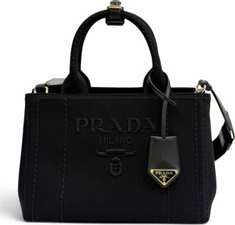 Prada Black Cotton Leather Handbag Tote Bag (Pre-Owned)