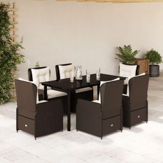 vidaXL Set Comedor De Jard&iacute;n 7 Pzas Con Cojines Rat&aacute;n Sint&eacute;tico Marr&oacute;n Vidaxl