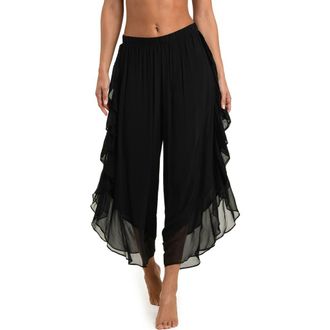 L'agence Adonis Ruffle Crop Chiffon Cover-Up Pants in Black at Nordstrom, Size X-Small