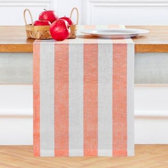 Solino Home Linen Table Runner for Dining Table, Holiday and Everyday Table Decor - Cabana Stripe in Salmon And White at Nordstrom, Size Xx-Small