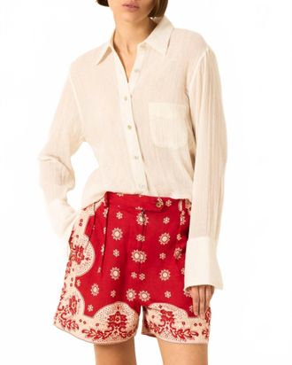 Alix of Bohemia Ondine Dobby Cotton Button Down Shirt In White Pearl
