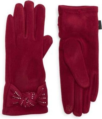 Nanette Lepore Rhinestone Bow Faux Suede Gloves in Burgundy at Nordstrom Rack