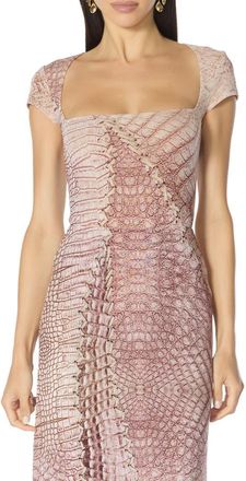 AFRM Square Neck Cap Sleeve Top in Cappucino Croc at Nordstrom, Size X-Small