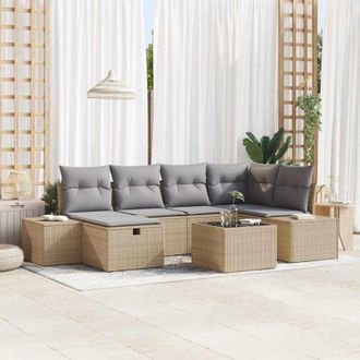 vidaXL Vidaxl - Conjunto De Sof&aacute; De Jard&iacute;n Con Coj&iacute;n 7 Pcs Beige Polirat&aacute;n