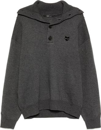 Songzio Maglione a collo alto con pantera e dettaglio in corda - Grigio