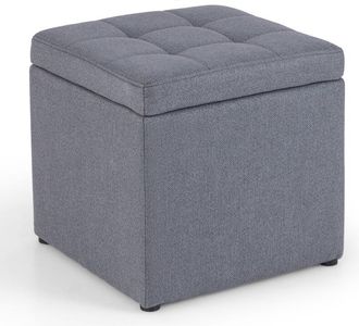 Costway Square Storage Ottoman Linen Fabric Upholstered Footstool-Grey