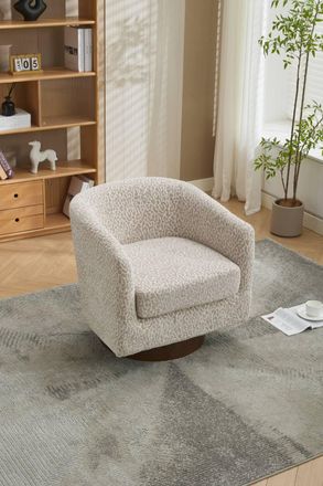 Living and Home 360&deg; Swivel Upholstered Barrel Accent Chair Armchair in Beige