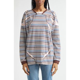 Paolina Russo Sport Floral Stripe Raglan Sleeve T-Shirt in White And Brown Stripes at Nordstrom, Size Medium