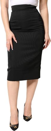 Dolce & Gabbana Black Cotton Pencil Cut High Waist Midi Womens Skirt