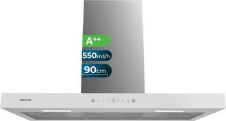 Cecotec Cecotec Campana Extractora 90 Cm Tipo T Bolero Flux Tt 905500 Glass White A++. 70w, Frontal Cristal Blanco, Bajo Consumo, Succi&oacute;n 550m3/h, Control T&aacute;c