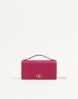 Valentino Garavani Portafoglio Con Catena VLogo Signature In Vitello Granato Donna INSOLENT UNI