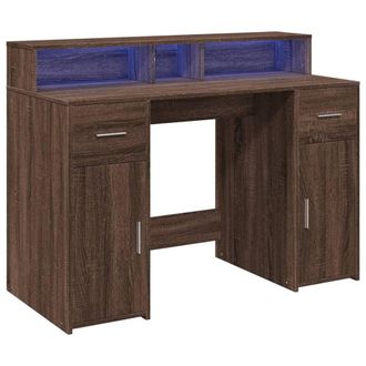 Berkfield Home Soft Desk with LED Lights Brown Oak 120x55x91 cm Engineered Wood | Size: 120 x 55 x 91 cm