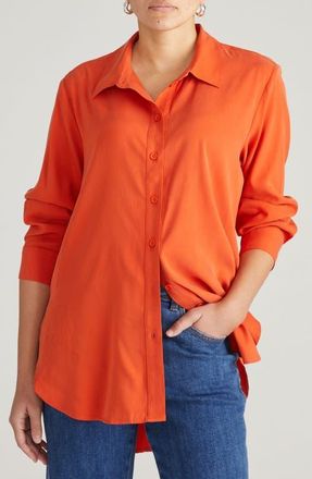 Universal Standard Cooling Oversize Button-Up Shirt in Orange Flame at Nordstrom, Size 4Xl