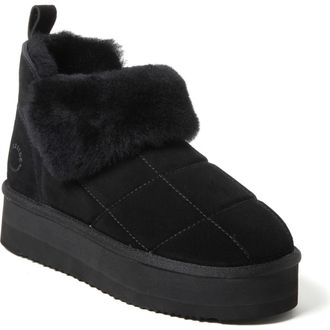Dearfoams Fireside Bayswater Genuine Shearling Quilted Platform Bootie in Black at Nordstrom, Size 10