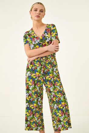 Roman Floral Button Front Jumpsuit