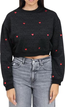 Moschino Cropped Black Sweatshirt with Tonal Logo