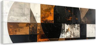 Feeby Cuadro En Lienzo, Abstracci&oacute;n Con Formas Circulares Marr&oacute;n Y Gris, 120x40