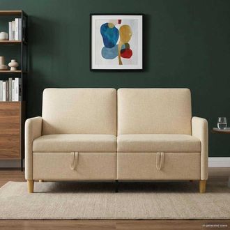 vidaXL Vidaxl Divano Con Storage Crema 152 X 78 X 87 Cm Poliestere