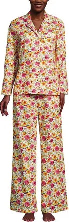 Lands End Cotton Poplin 2 Piece Pajama Set - Long Sleeve Top and Pants in White Multi Painted Blooms at Nordstrom, Size X-Small
