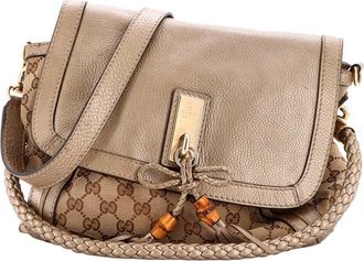 Gucci Gold Gg Canvas & Leather Bella Flap Shoulder Bag Medium (Authentic Pre- Loved)