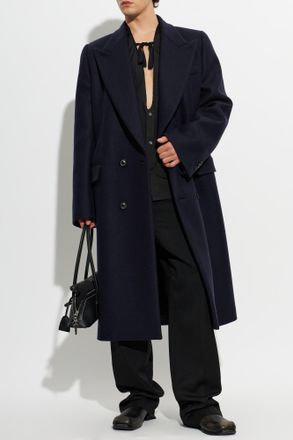 Maison Margiela Virgin Wool Coat, Mens, Navy Blue