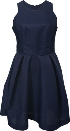 Maje Sleeveless Pleated Mini Dress in Navy Blue Polyester