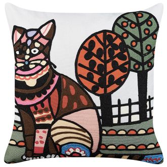 Beliani Coj&iacute;n De Algod&oacute;n Blanco Negro Marr&oacute;n 50 X 50 Cm Lana Patr&oacute;n Gato Relleno Mehsana
