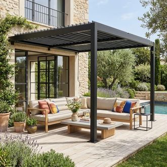 Sweeek P&eacute;rgola bioclim&aacute;tica 3x3m de aluminio adosada con lamas orientables