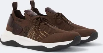 Berluti Shadow leather-trimmed knitted sneakers